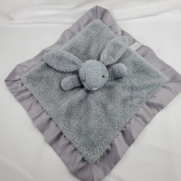 Apricot Lamb Bunny Security Baby Lovey Dark Gray Plush 12" Satin Edges Blanket - Picture 7 of 7